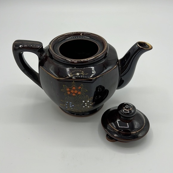 JAPANESE BROWN HAND-PAINTED CERAMIC MORIAGE TEAPOT - Picture 5 of 9